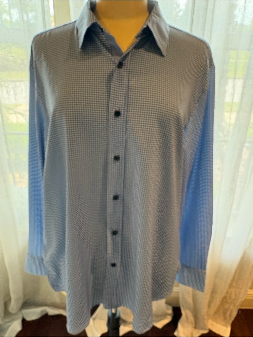 Men's Light Blue Micro-Check Button-Down Shirt